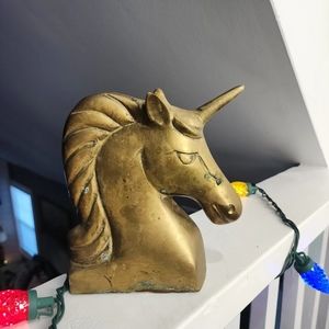 Vintage Brass Unicorn Statue Book End? Heavy Gorgeous Knick Knack Shelf Decor